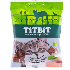 TiTBiT лакомство для кошек Хрустящие подушечки с паштетом из индейки, для поощрения