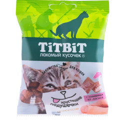 TiTBiT лакомство для кошек Хрустящие подушечки с паштетом из лосося, для поощрения