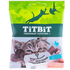 TiTBiT лакомство для кошек Хрустящие подушечки с паштетом из утки, для поощрения