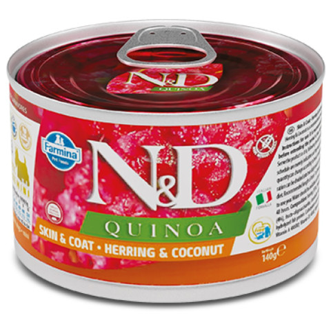 Farmina N&D DOG SKIN&COAT QUINOA HERRING & COCONUT MINI консервы для собак мини Сельдь и Кокос с Киноа 140гр