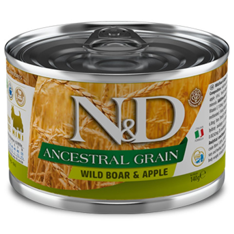 Farmina N&D DOG ANCESTRAL GRAIN BOAR & APPLE MINI консервы для собак мини низкозерновой кабан с яблоком 140гр