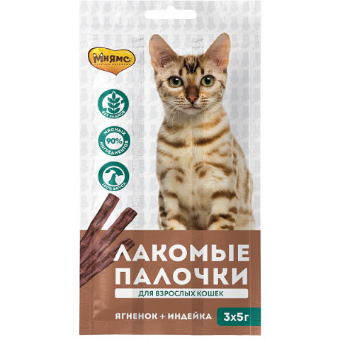 Мнямс Лакомые палочки для кошек с индейкой и ягненком