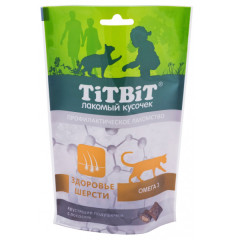 TiTBiT лакомство для кошек Хрустящие подушечки с лососем, для здоровья шерсти