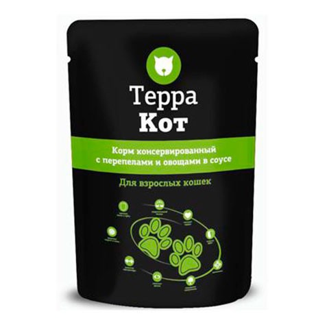 Терра Кот корм консервированный для взрослых кошек Перепелка/Овощи в соусе