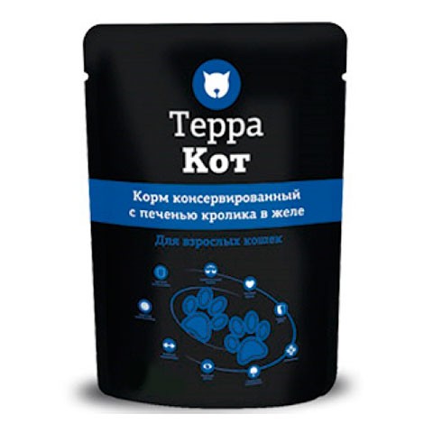 Терра Кот корм консервированный для взрослых кошек Печень Кролика в желе