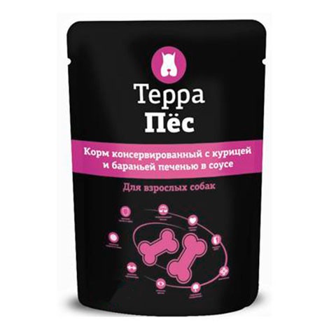 Терра Пес корм консервированный для взрослых собак курица/Баранья печень в соусе