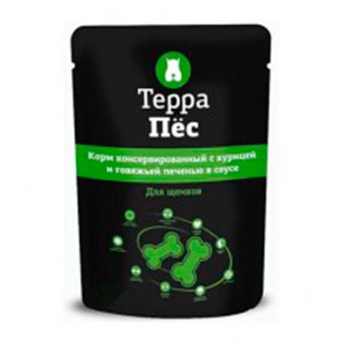 Терра Пес корм консервированный для щенков курица/Говяжья печень в соусе