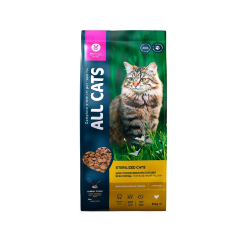 ALL CATS корм сухой для взорслых стерилизованных кошек с курицей