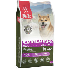 Blitz Holistic Adult Lamb & Salmon All Breeds (Grain Free) корм сухой беззерновой для взрослых собак всех пород с ягненком и лососем