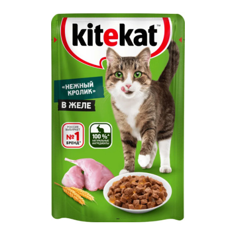 Kitekat корм консервированный для кошек нежный кролик в желе