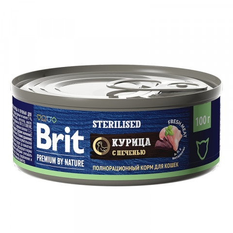 Brit Premium by Nature Sterilised корм консервированный для стерилизованных кошек, с мясом курицы и печенью