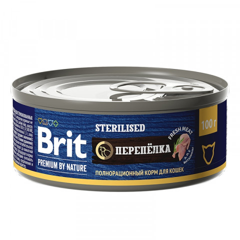 Brit Premium by Nature Sterilised корм консервированный для стерилизованных кошек, с мясом перепёлки