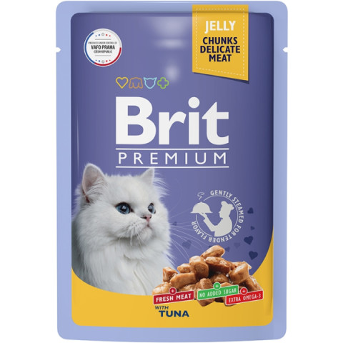 Brit Premium корм консервированный для кошек, тунец в желе