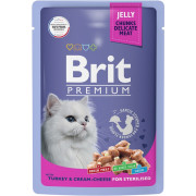 Brit Premium Sterilised корм консервированный для стерилизованных кошек, индейка с сыром в желе