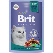 Brit Premium Пауч для взрослых стерилизованных кошек утка с яблоками в желе