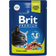 Brit Premium корм консервированный для кошек, ягненок и говядина в соусе