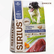 SIRIUS корм сухой для собак средних пород Индейка и Утка