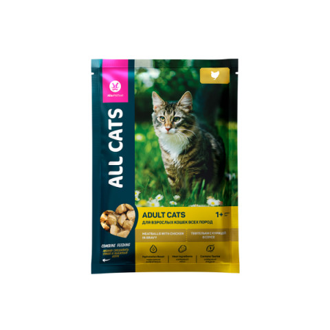 ALL CATS корм консервы для кошек тефтельки с курицей в соусе, пауч
