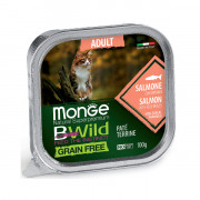 Monge Cat BWild GRAIN FREE корм консервированный беззерновой для взрослых кошек из лосося с овощами