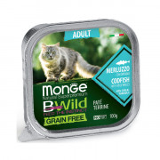 Monge Cat BWild GRAIN FREE корм консервированный беззерновой для взрослых кошек из трески с овощами