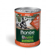 Monge Dog BWild GRAIN FREE корм консервированный беззерновой для взрослых собак всех пород из индейки с тыквой и кабачками