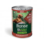Monge Dog BWild GRAIN FREE корм консервированный беззерновой для взрослых собак всех пород из ягненка с тыквой и кабачками