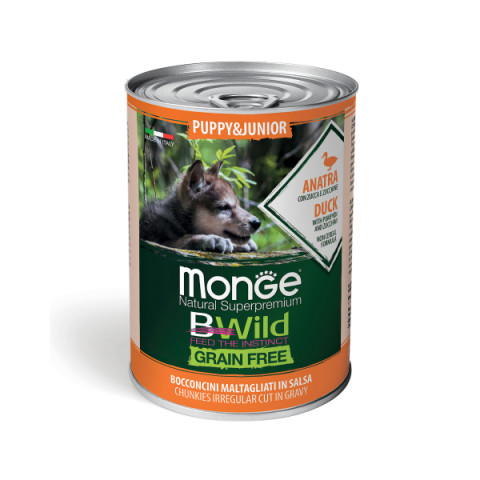Monge Dog BWild GRAIN FREE Puppy&Junior корм консервированный беззерновой для щенков всех пород из утки с тыквой и кабачками