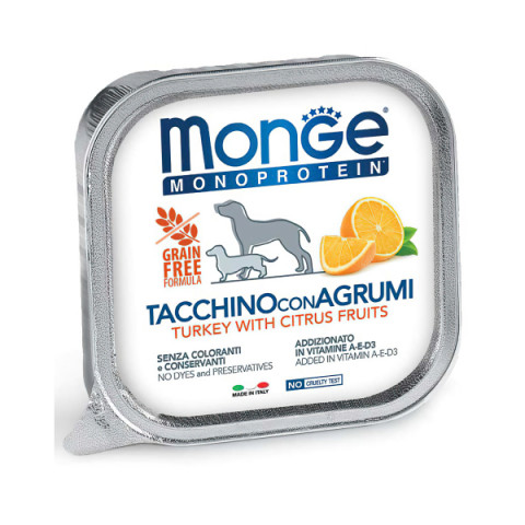 Monge Dog Monoprotein Fruits корм консервированный для собак паштет из индейки с цитрусовыми