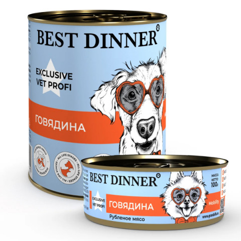 Best Dinner Exclusive Vet Profi Mobility корм консервированный для собак и щенков с 6 месяцев профилактика заболеваний опорно-двигательной системы, ягненок с сердцем