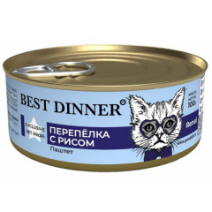 Best Dinner Exclusive Vet Profi Renal корм консервированный для кошек и котят с заболеваниями почек, паштет перепелка с рисом