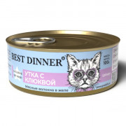 Best Dinner Exclusive Vet Profi Urinary Sterilised корм консервированный для стерилизованных кошек, для профилактики мочекаменной болезни, мясные волокна в желе утка с клюквой