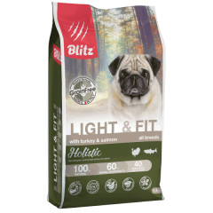 Blitz Holistic Light & Fit Dog Turkey & Salmon (Grain Free) корм сухой беззерновой для собак, склонных к лишнему весу с индейкой и лососем