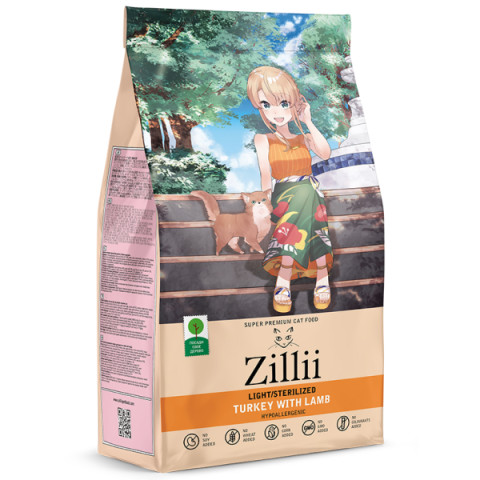 ZILLII Light Sterilized Cat сухой корм для взрослых кошек с избыточным весом и стерилизованных индейка с ягнёнком