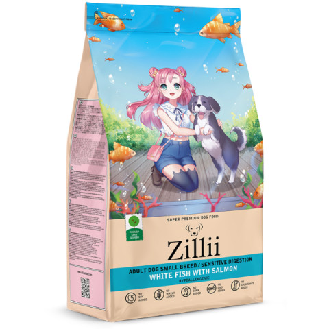 ZILLII Adult Dog Small Breed SENSITIVE DIGESTION сухой корм для взрослых собак мелких пород белая рыба с лососем
