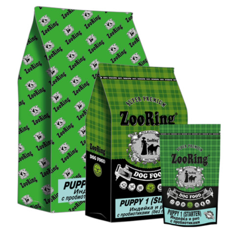 ZooRing Puppy 1 Starter корм сухой с пробиотиками для щенков всех пород в возрасте с 3-х недель до 3-4 месяцев, а также для беременных и кормящих сук, индейка