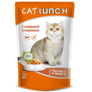 Cat Lunch корм консервированный для кошек кусочки в желе с Говядиной и Морковью