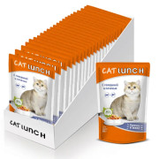 Cat Lunch корм консервированный для кошек кусочки в желе с Говядиной и Печенью