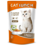 Cat Lunch корм консервированный для котят кусочки в желе с Индейкой и Курицей