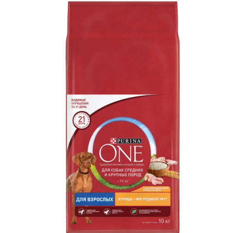 Purina ONE корм сухой для взрослых собак средних и крупных пород, с высоким содержанием курицы и с рисом
