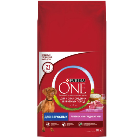 Purina ONE корм сухой для взрослых собак средних и крупных пород, с высоким содержанием ягненка и с рисом