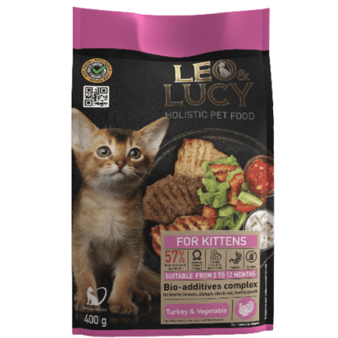 LEO&LUCY Holistic сухой полнорационный корм для котят с индейкой, овощами и биодобавками