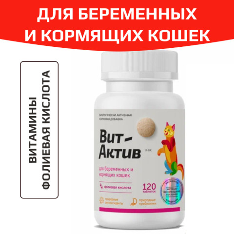 Вит-Актив Для беременных и кормящих кошек биологически активная кормовая добавка, 120 таб