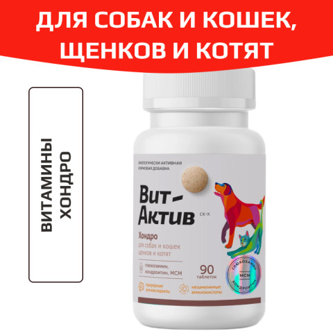 Вит-Актив Хондро для собак и кошек, щенков и котят биологически активная кормовая добавка, 90 таб
