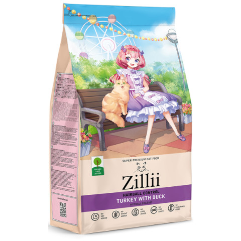 ZILLII Hairball Control сухой взрослых кошек контроль образования комочков шерсти в желудке индейка с уткой