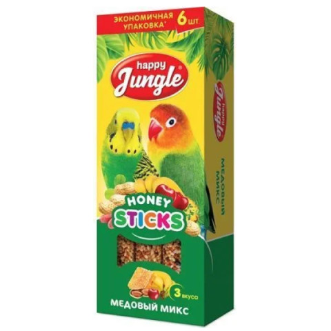HAPPY JUNGLE Палочки для птиц медовый микс 6шт