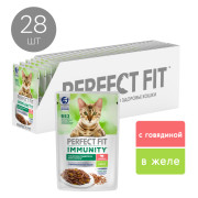 PERFECT FIT Immunity корм консервированный для кошек с говядиной и семенами льна в желе
