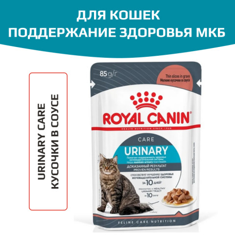 Royal Canin Urinary Care корм влажный для взрослых кошек, рекомендуется для поддержания здоровья мочевыделительной системы, мелкие кусочки в соусе