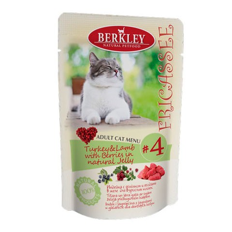 Berkly-Cat фрикассе консервы для кошек индейка с ягненком кусочки в желе пауч