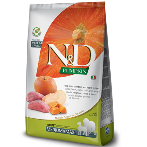 Farmina N&D Medium & Maxi корм сухой беззерновой для собак средних и крупных пород кабан с яблоком и тыквой