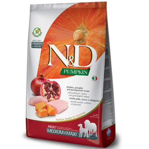 Farmina N&D Medium & Maxi корм сухой беззерновой для собак средних и крупных пород курица с гранатом и тыквой